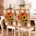 Detail of harvest pumpkin and maple leaf print on linen-style dining chair covers - Autumn Harvest Flower Basket (YT09-9)