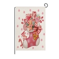 Detailed texture of pink Christmas garden flag with gingerbread man and stocking - Christmas Stocking Gift Style (HYQ40-18)