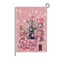 Detailed texture of pink Christmas garden flag with nutcracker and mouse king motifs - Soldier Mouse King Tree Style (HYQ40-27)