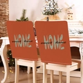 Detail of burnt orange chair cover with HOME sweet home print on textured cotton fabric - Sweet Home Text (YT09-14)