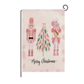 Detailed view of pink Nutcracker garden flag with Merry Christmas text on burlap - Nutcracker Mouse King Style (HYQ40-13)