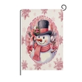 Pink Christmas garden flag with snowman and snowflake pattern on metal stand - Pink Scarf Snowman Style (HYQ40-24)