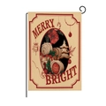 Detail view of burlap garden flag with Merry Bright print and festive winter elements - Merry Bright Style (HYQ42-2)