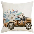 Linen decorative pillowcase featuring a vintage brown truck with winter floral watercolor - 45x45cm (No Insert) / Vintage Floral Truck Style (TQD5-9)
