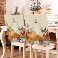 Detailed view of linen dining chair covers with harvest pumpkin and autumn leaf patterns - Harvest Pumpkin Fallen Leaves (YT09-5)
