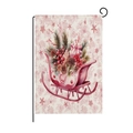 Pink Christmas garden flag with watercolor sleigh and festive berries on white background - Pink Sleigh Style (HYQ40-7)