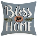 Square grey linen pillow cover featuring white Bless Our Home decorative artistic lettering - 45x45cm (No Insert) / Grey Text Style (TQD5-11)