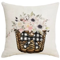 Linen thanksgiving pillow case featuring watercolor floral basket with blue bow - 45x45cm (No Insert) / Watercolor Anemone Basket Style (TQD5-13)