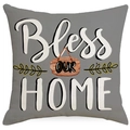 Square linen pillowcase in dark grey featuring white Bless Our Home gold leaf print - 45x45cm (No Insert) / Dark Grey Text Style (TQD5-15)