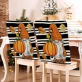 Détail des housses de chaise avec motifs de nain d'automne et citrouille sur tissu lin - Style Gnome Citrouille Rayure Noir Blanc (YT08-32) / 1 Pièce (49x58cm)