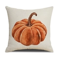 Fall decorative pillow cover featuring watercolor pumpkin on beige linen fabric - Watercolor Pumpkin Pattern (YMD1-1) / 45x45cm