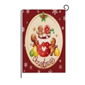 Detail of Christmas garden flag with gingerbread man and cocoa on red burlap texture - Red Christmas Gingerbread Man (HYQ41-31)