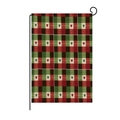 Garden flag detail showing red and green plaid pattern with small hearts and metal L-bracket - Red Green Plaid Heart (HYQ41-25)