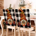 Détail de housses de chaise gnome de récolte avec carreaux et citrouille pour l'automne - Style Gnome Citrouille Plaid Buffalo (YT08-27) / 1 Pièce (49x58cm)