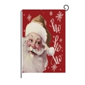 Christmas garden flag with Santa Claus illustration, red linen fabric, and black metal stand - Vintage Santa (HYQ41-14)