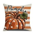 Fall pumpkin cushion cover with orange stripes and Pumpkin lettering on faux linen - Striped Pumpkin Art Pattern (YMD1-5) / 45x45cm