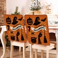 Detailed view of Halloween chair covers featuring orange fabric with spooky black icons - Orange All-over Halloween Print Style (YT56-19) / 1 Piece/Pack (49x58cm)