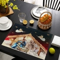 Christmas Nativity scene placemat on dark wood table with festive home decor - Nativity Scene (CD46-5)