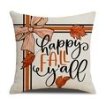 Fall themed cream pillowcase with pumpkin orange maple leaves and a striped bow accent - Happy Fall Striped Pattern (YMD1-6) / 45x45cm