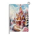 Detailed fabric texture of Christmas garden flag with snowman and gingerbread house - Snowy Gingerbread House (HYQ41-18)