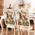 Detail showing spooky gnome and pumpkin pattern on Halloween dining chair covers - Spooky Gnome Style (YT56-15) / 1 Piece/Pack (49x58cm)