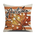 Linen autumn throw pillow cover with orange polka dot maple leaf on striped background - Autumn Leaf Striped Pattern (YMD1-8) / 45x45cm