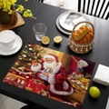 Detailed Christmas placemat with Santa Claus design on a black wooden dining table - Santa Holding Doll (CD46-13)