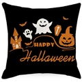 Halloween black linen pillowcase with ghosts, pumpkins and Happy Halloween print - Pumpkin Ghost Style (TQYM66-2) / Cover Only