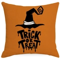 Halloween decorative orange linen pillow cover with witch hat silhouette and trick or treat - Wizard Hat Orange Style (TQYM66-3) / Cover Only