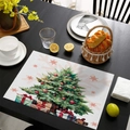 Detailed close-up of a Christmas placemat with hand-painted tree on a dark wooden table - Hand-painted Christmas Tree (CD46-10)