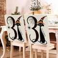 Detail of Halloween chair covers featuring a black cat, spider webs, and October 31 design - Black Cat Witch Hat Oct 31 Style (YT56-12) / 1 Piece/Pack (49x58cm)