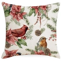 Noordse kerstkussensloop met vogels, kerstster en dennenappels op wit linnen - Kerst Kardinaalvogel Patroon (TQYM67-4)