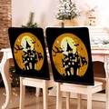 Detalle de fundas de silla de Halloween con luna amarilla y silueta de un castillo - Estilo Castillo Luna (YT56-1)