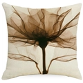 Detail of artistic floral print on square Nordic linen cushion cover in earth tones - Artistic Flowers Pattern (TQYM67-7)