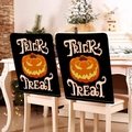 Halloween Trick or Treat pumpkin chair covers in faux linen set of two for home decor - Trick or Treat Black Pumpkin Style (YT56-5) / 1 Piece/Pack (49x58cm)