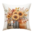 Autumn harvest pillow cover with sunflowers and maple leaves on a white background - Sunflower Pumpkin Jars Pattern (YMD1-15) / 45x45cm