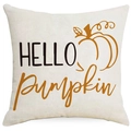 Vierkante herfst kussensloop met HELLO Pumpkin tekst en een oranje pompoengrafiek - 45*45cm Enkelzijdig linnen / Hello Pumpkin Stijl (TQYM69-1)