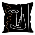 Minimalistischer schwarzer Kissenbezug mit abstrakter Gesichts-Linienkunst in Gold - Abstraktes Gesicht Schwarze Basis (ALS9-4) / Nur Bezug (Ohne Kern)