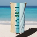 Microfiber beach towel with blue ocean gradient and yellow LOVE lettering print - LOVE Letter Print (STJ02-1) / 70*140cm