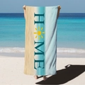Microfiber beach towel with HOME sun print and sand-teal-blue vertical stripes - HOME Sun Print (STJ02-2) / 70*140cm