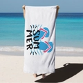White microfiber beach towel with 'SUMMER' print and flip-flop design on a beach background - SUMMER Wave Print (STJ02-3) / 70*140cm