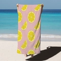 Pink microfiber beach towel featuring vibrant yellow lemon prints on a tropical background - Pink Lemon Print (STJ02-13) / 70*140cm