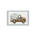 Autumn linen placemat with watercolor vintage brown truck and white floral pattern - Cotton Linen / Winter Vintage Truck Floral (CDZ01-1)