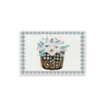 Linen placemat with winter harvest basket illustration and gray gingham border detail - Cotton Linen / Winter Festive Flower Basket (CDZ01-2)