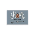 Linen placemat with Home Sweet Home text and birdhouse design on blue background - Cotton Linen / Sweet Home Birdhouse Grey Blue (CDZ01-3)