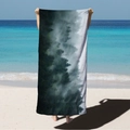 Microfiber beach towel with misty forest print on a sunny seashore background - Misty Forest Landscape (STJ02-7) / 70*140cm