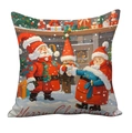 Funda de cojín navideña rosa con Papá Noel vintage y muñeco de nieve artístico - 45*45cm Peluche Corto Una Cara Sin Núcleo / Tqr21-1