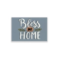 Linen placemat with Bless OUR HOME quote on blue grey texture and white stitching - Cotton Linen / Bless Our Home Text Grey Blue (CDZ01-4)