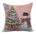 Funda de cojín rosa con árbol de Navidad, muñeco de nieve y frase de Merry Christmas - Estilo de Muñeco de Nieve y Árbol Rosa (TQR21-3)