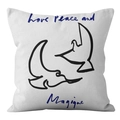 Minimalist white pillow case with black abstract birds and blue love peace text - Art Birds French (ALS9-16) / Cover Only (Without Core)